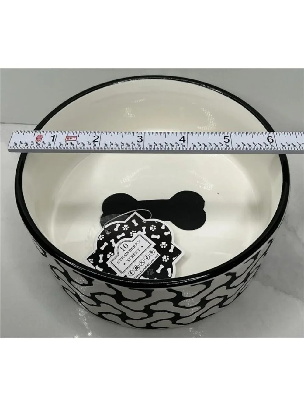 10 Strawberry Street Pet Bowl Black Bone Embossed Ceramic New
